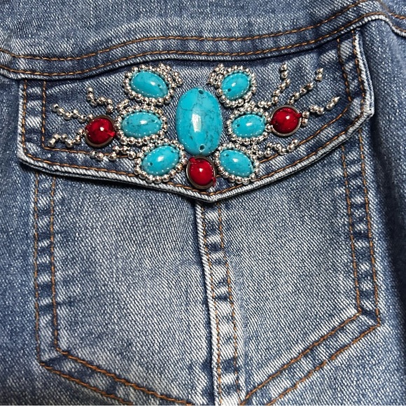 V Christina denim turquoise and ruby butterfly jacket size large - Picture 11 of 11